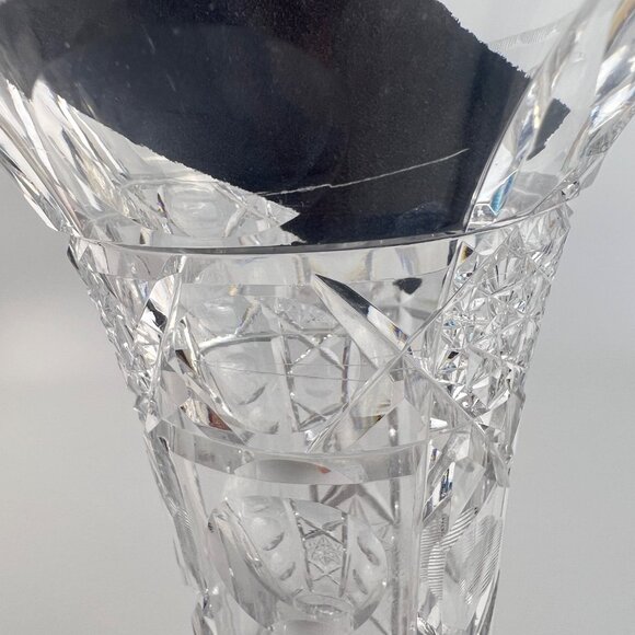 Stunning Antique T. G. Hawkes Cut Crystal Tall Trumpet Vase Signed Rare Pattern - Picture 13 of 14